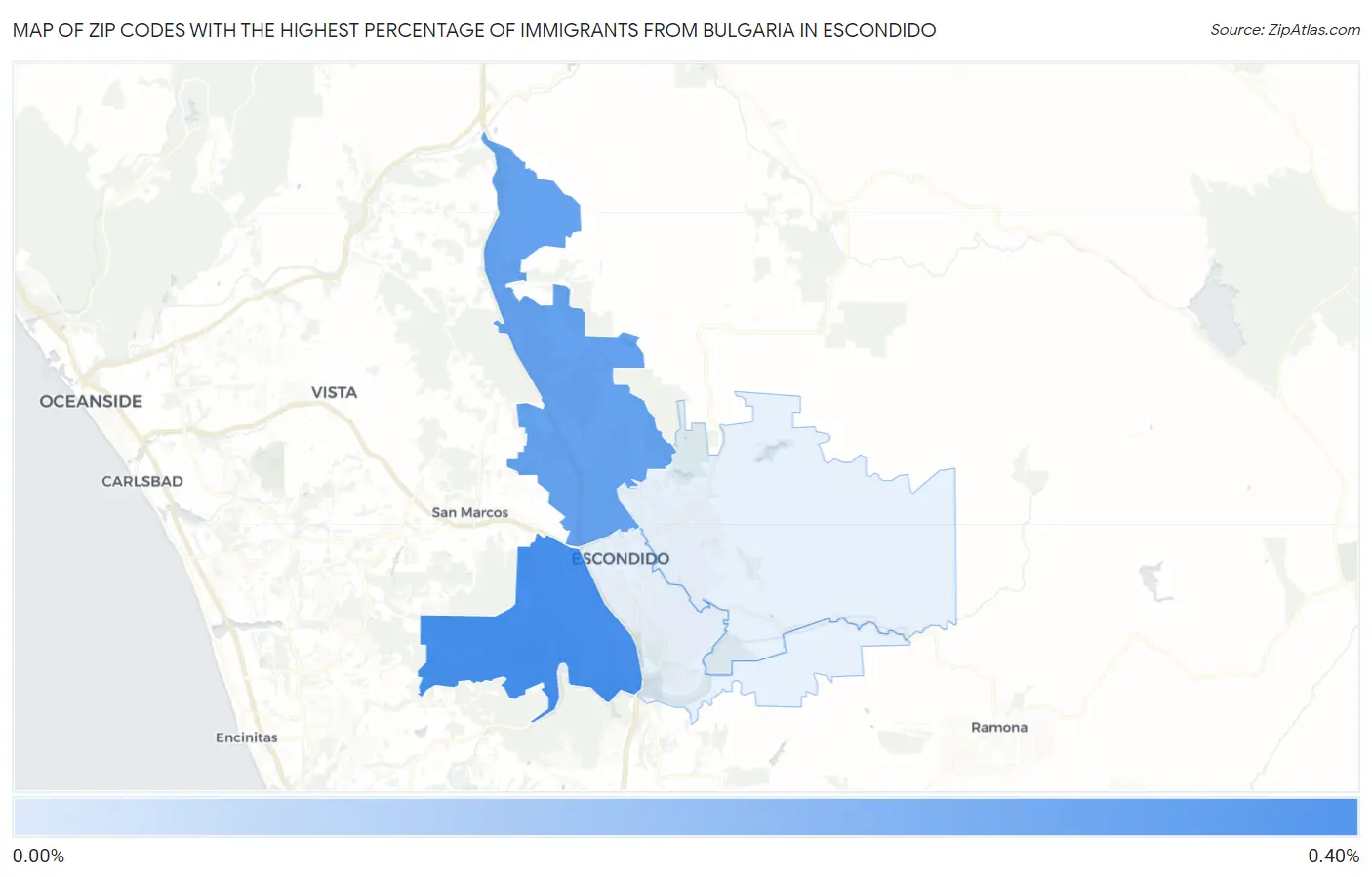 Zip Codes with the Highest Percentage of Immigrants from Bulgaria in Escondido Map