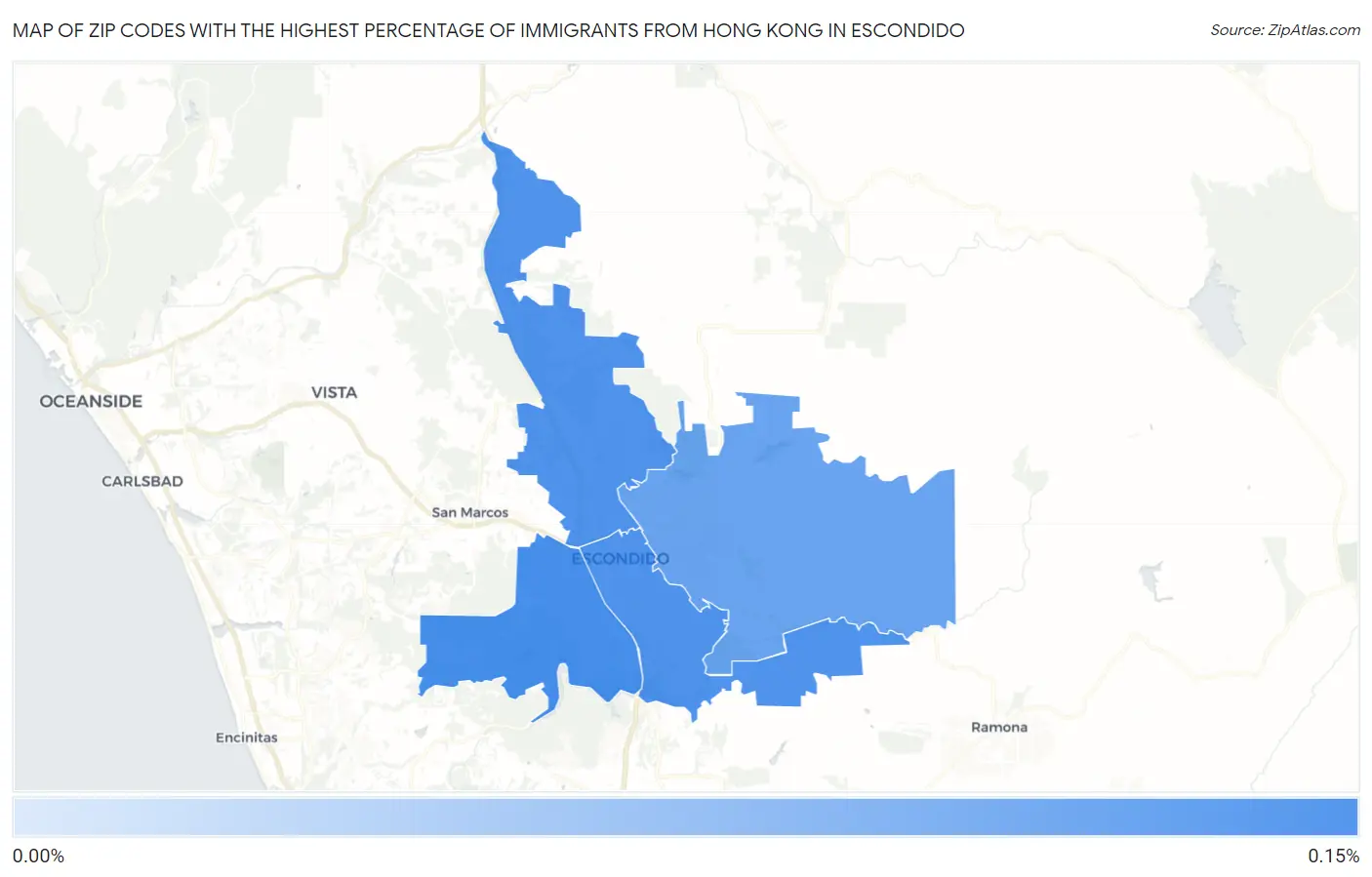 Zip Codes with the Highest Percentage of Immigrants from Hong Kong in Escondido Map