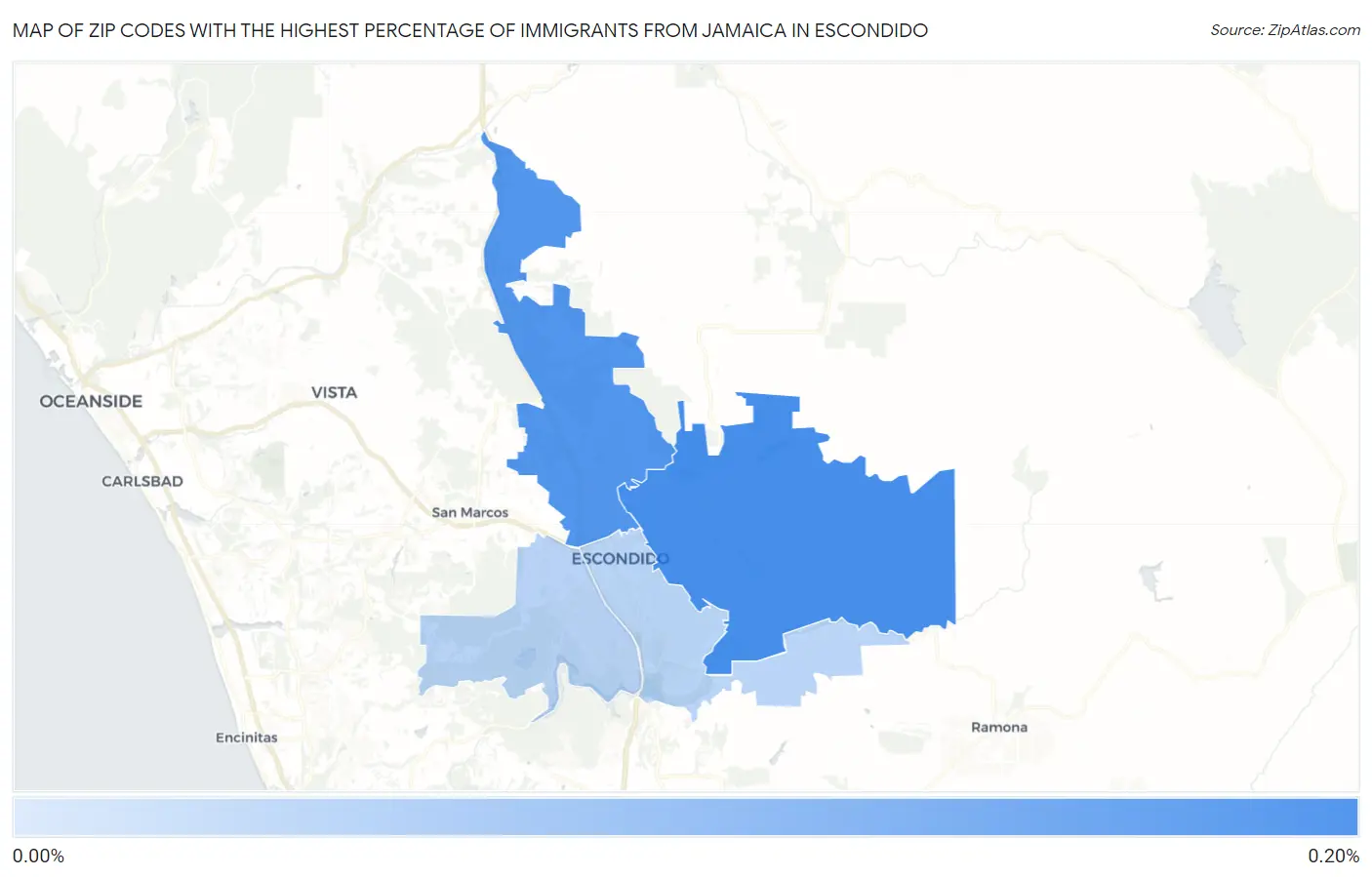 Zip Codes with the Highest Percentage of Immigrants from Jamaica in Escondido Map