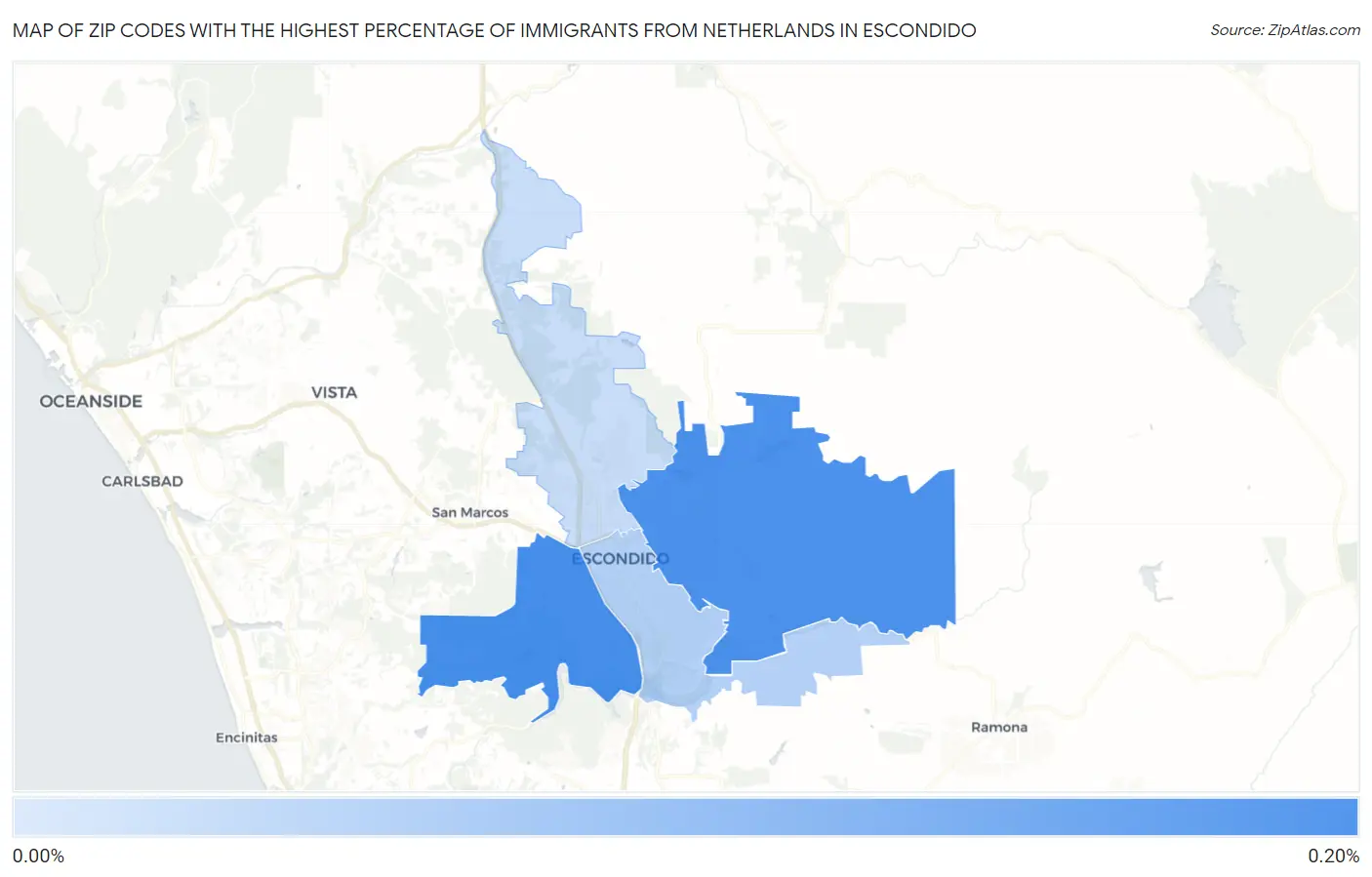 Zip Codes with the Highest Percentage of Immigrants from Netherlands in Escondido Map
