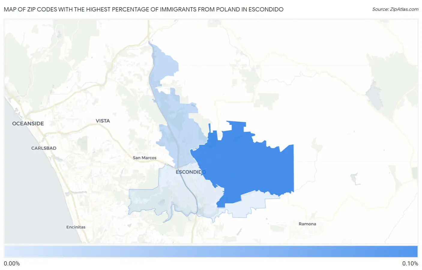 Zip Codes with the Highest Percentage of Immigrants from Poland in Escondido Map