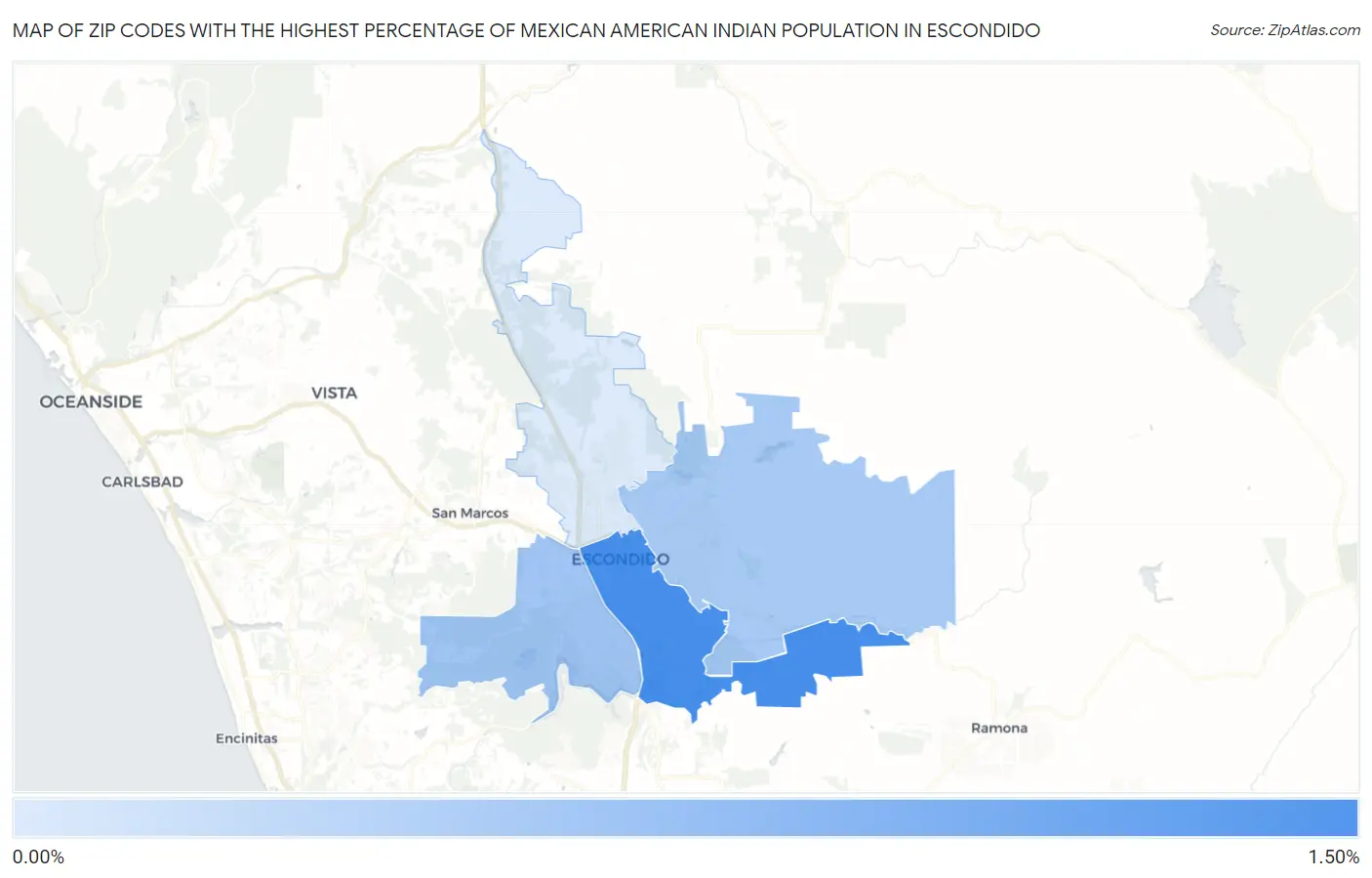 Zip Codes with the Highest Percentage of Mexican American Indian Population in Escondido Map