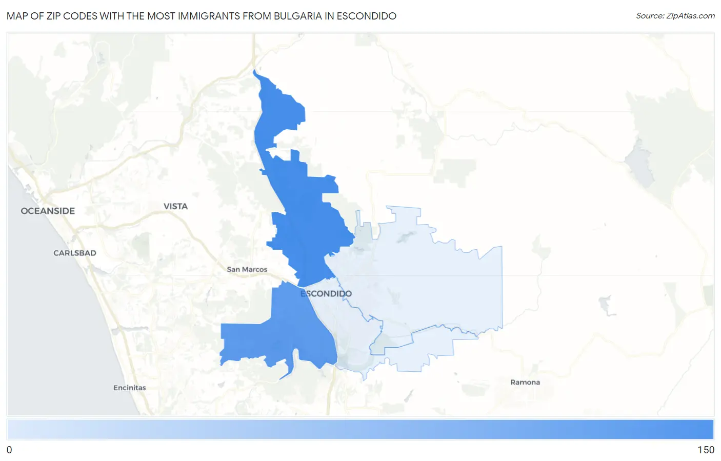 Zip Codes with the Most Immigrants from Bulgaria in Escondido Map