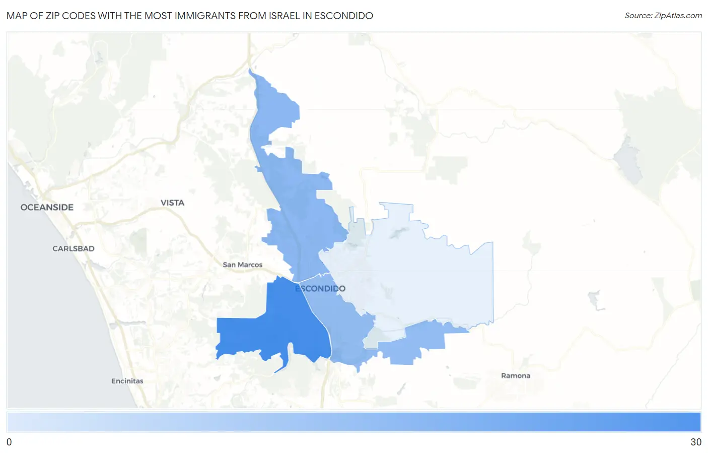 Zip Codes with the Most Immigrants from Israel in Escondido Map