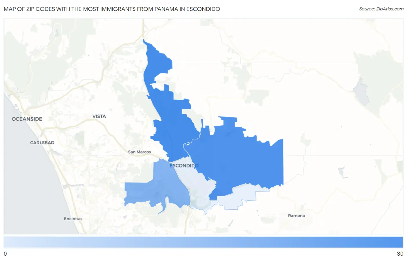 Zip Codes with the Most Immigrants from Panama in Escondido Map