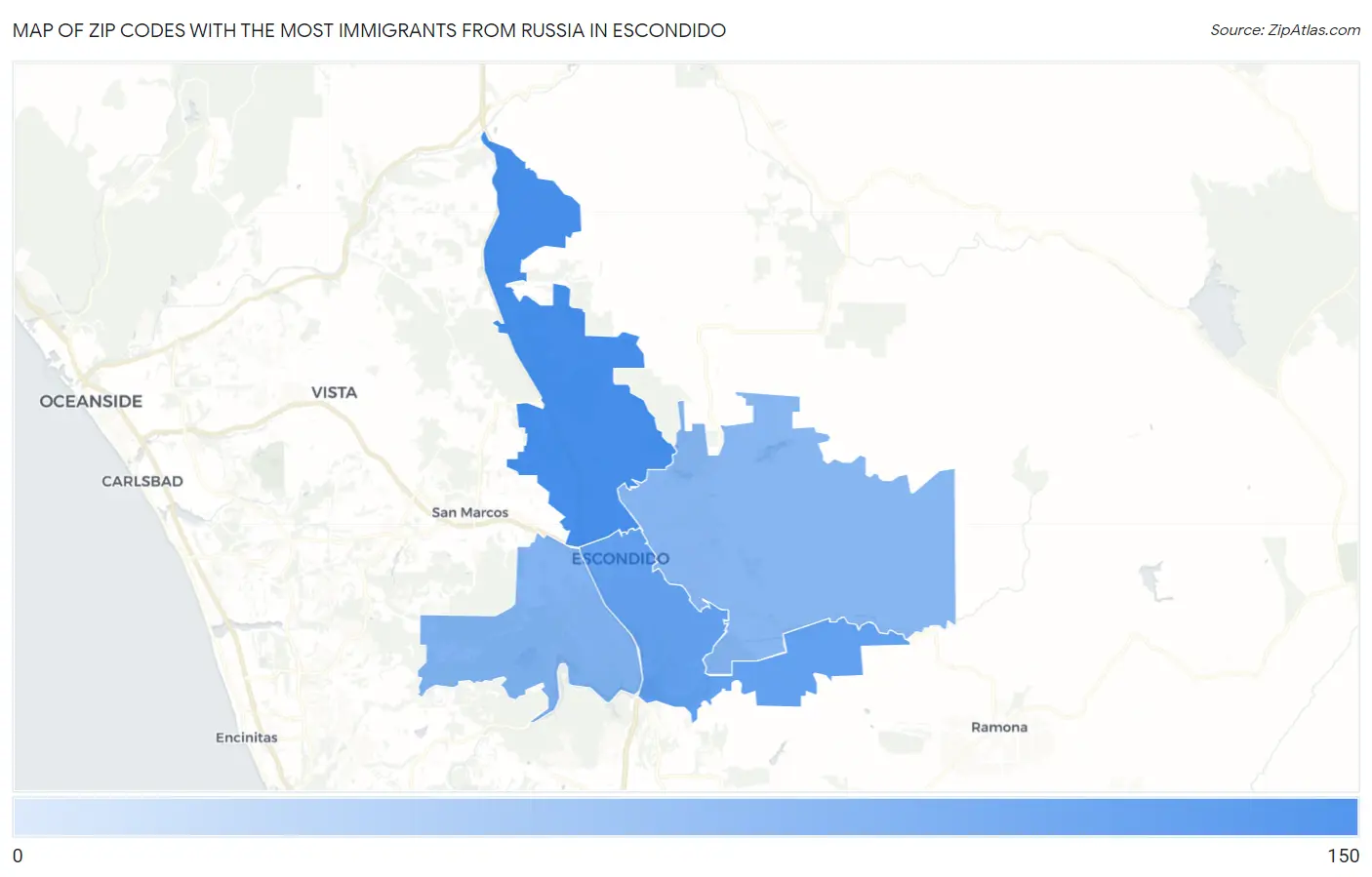 Zip Codes with the Most Immigrants from Russia in Escondido Map