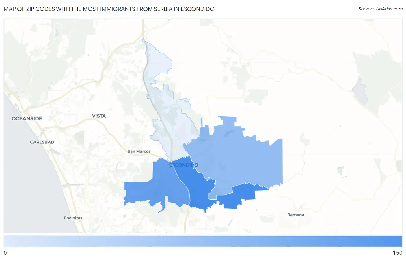 Zip Codes with the Most Immigrants from Serbia in Escondido Map