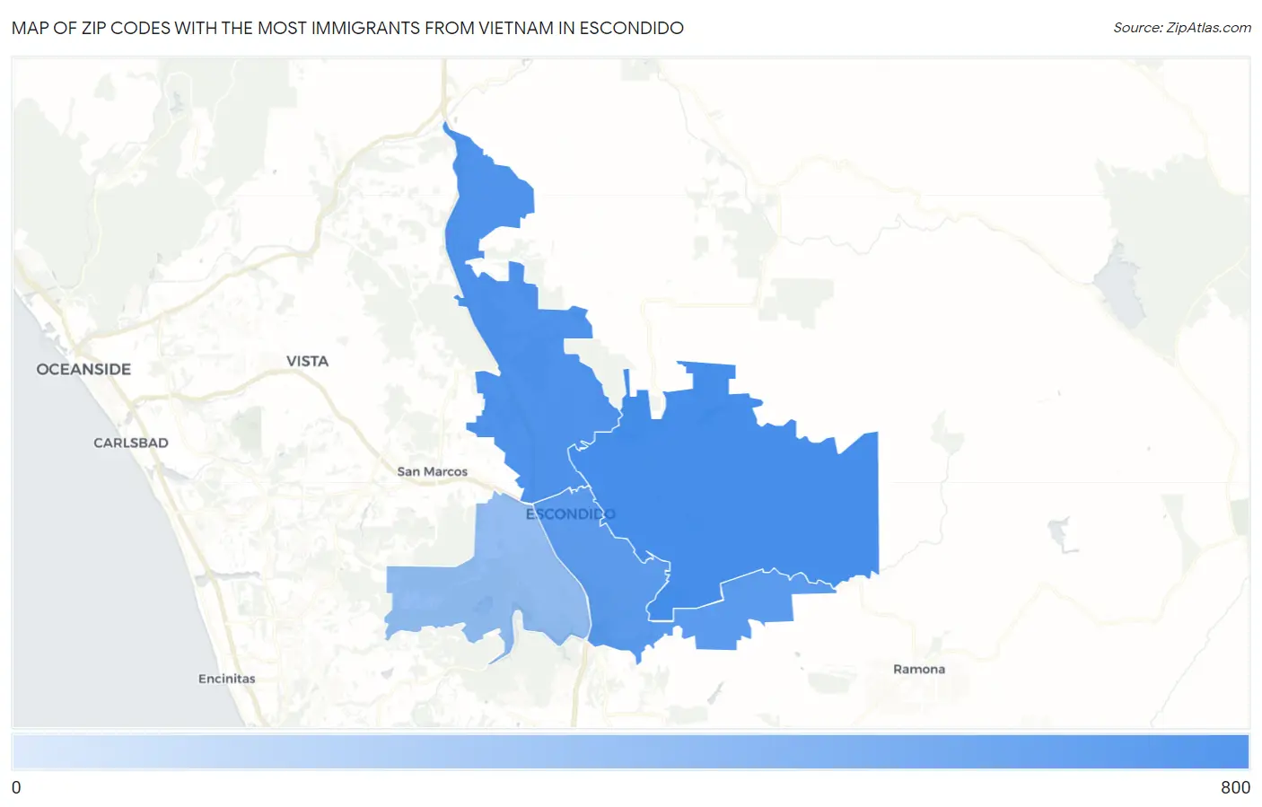 Zip Codes with the Most Immigrants from Vietnam in Escondido Map