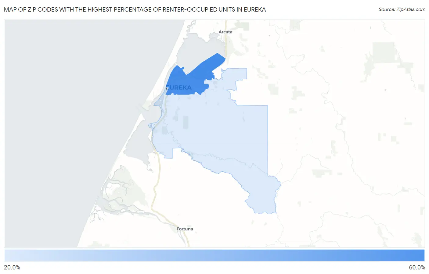 Zip Codes with the Highest Percentage of Renter-Occupied Units in Eureka Map