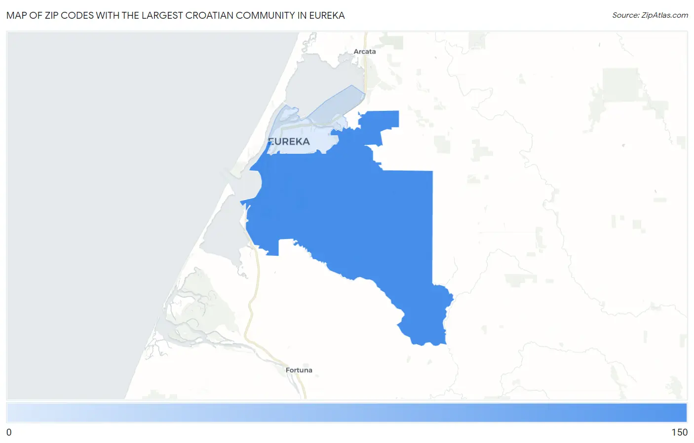 Zip Codes with the Largest Croatian Community in Eureka Map