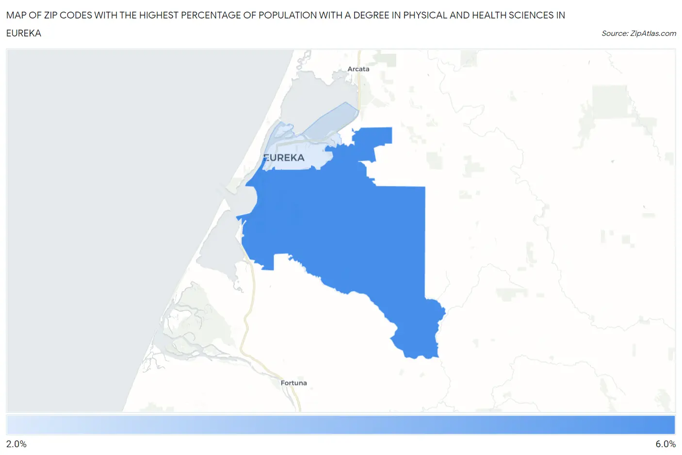 Zip Codes with the Highest Percentage of Population with a Degree in Physical and Health Sciences in Eureka Map
