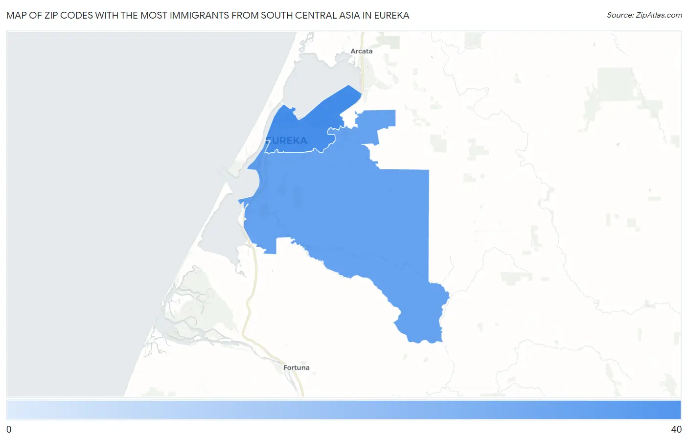 Zip Codes with the Most Immigrants from South Central Asia in Eureka Map