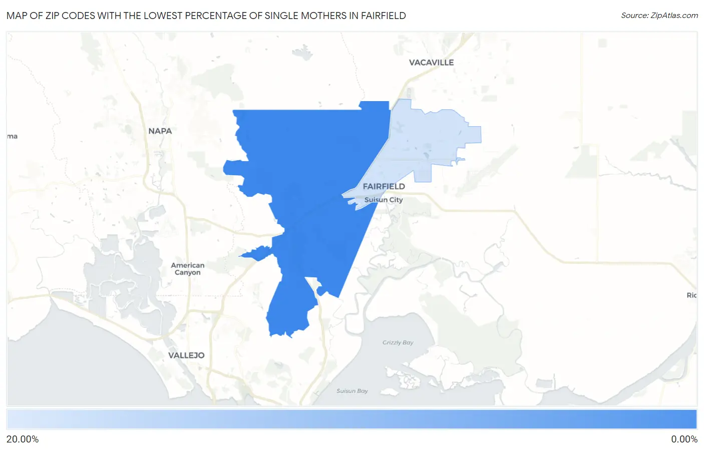 Zip Codes with the Lowest Percentage of Single Mothers in Fairfield Map