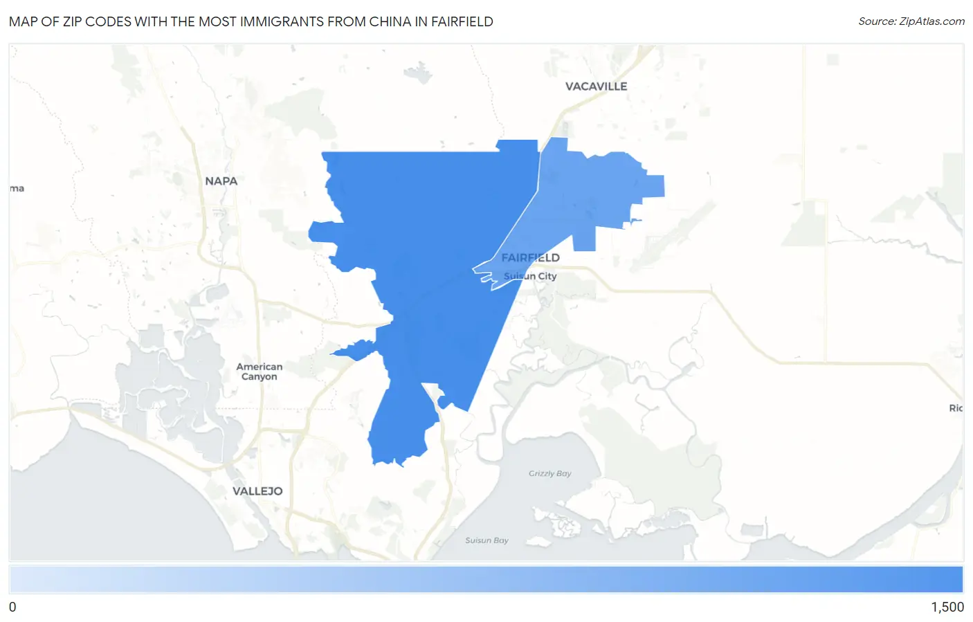 Zip Codes with the Most Immigrants from China in Fairfield Map