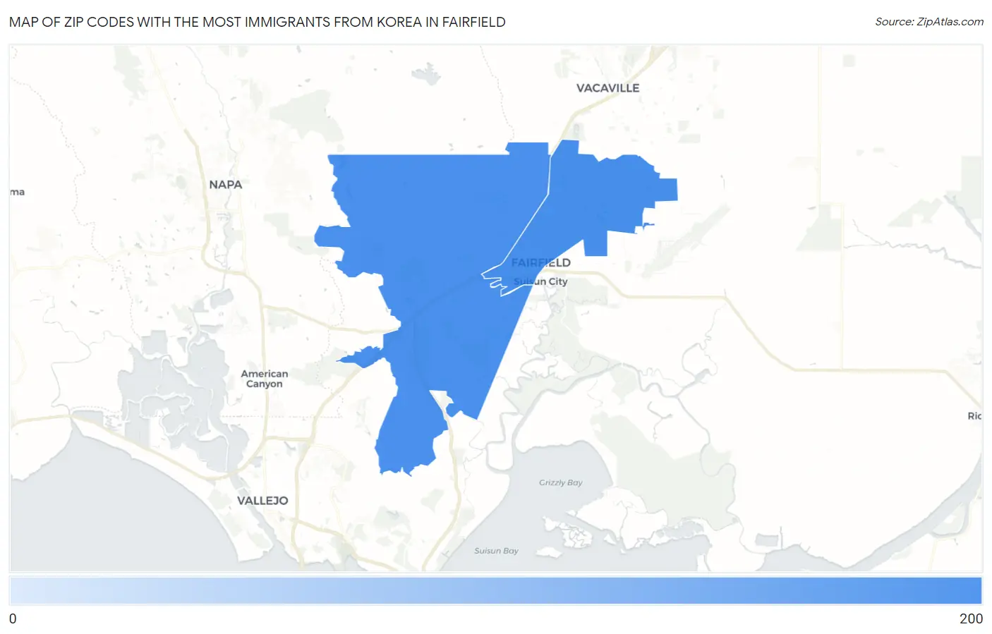 Zip Codes with the Most Immigrants from Korea in Fairfield Map