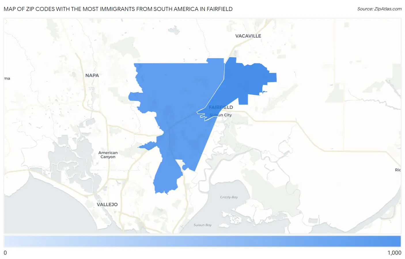 Zip Codes with the Most Immigrants from South America in Fairfield Map