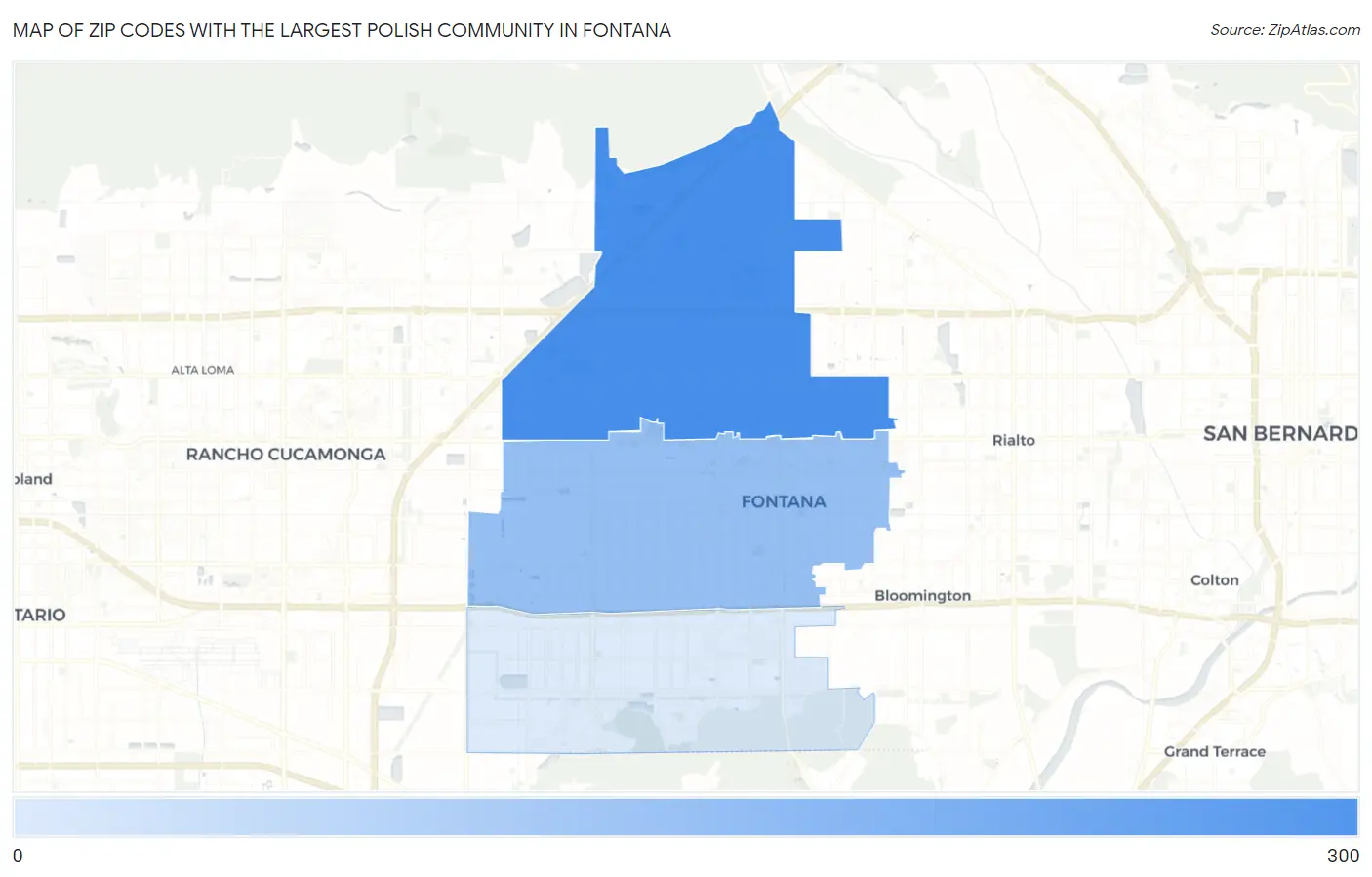 Zip Codes with the Largest Polish Community in Fontana Map