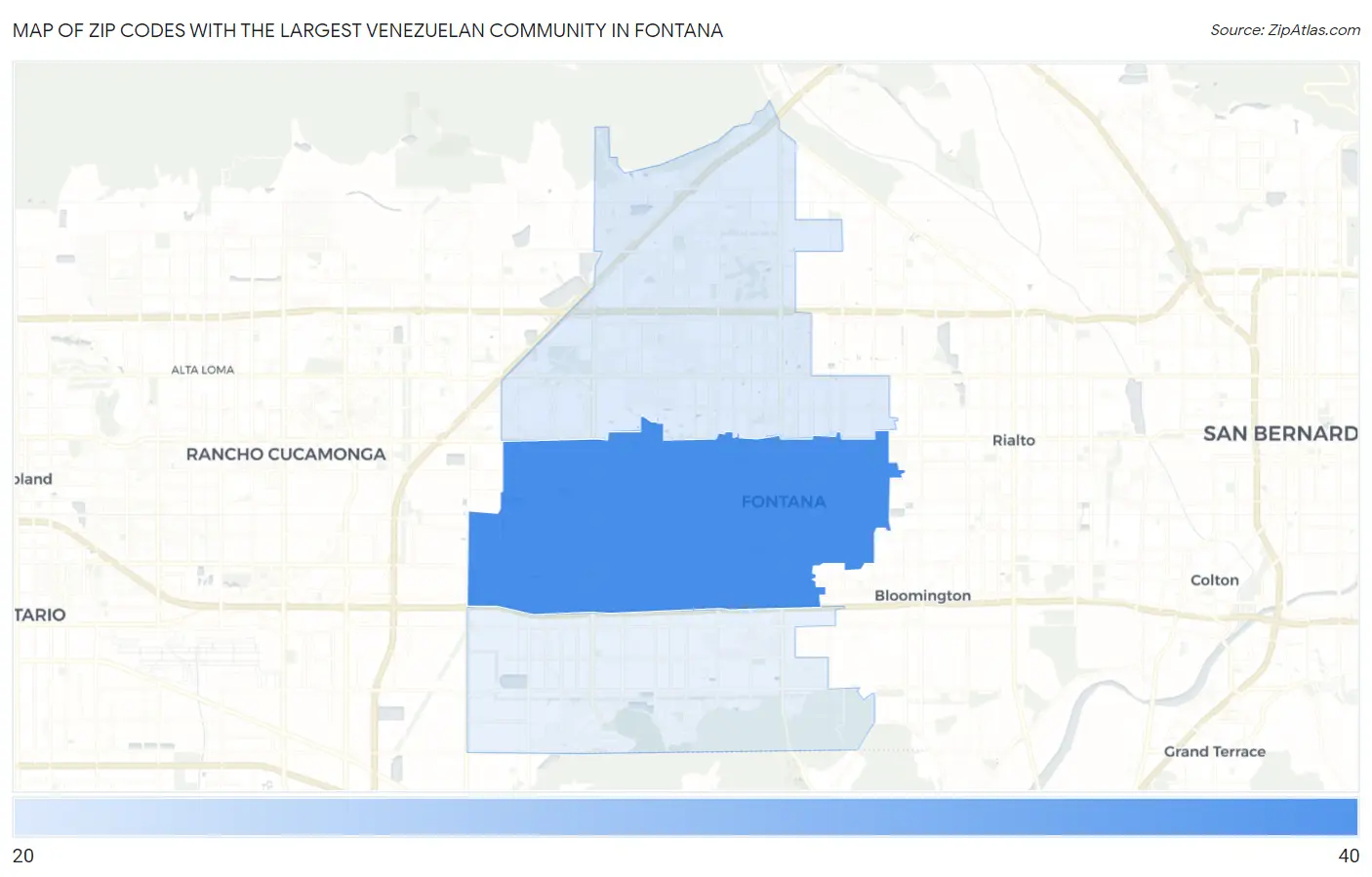 Zip Codes with the Largest Venezuelan Community in Fontana Map