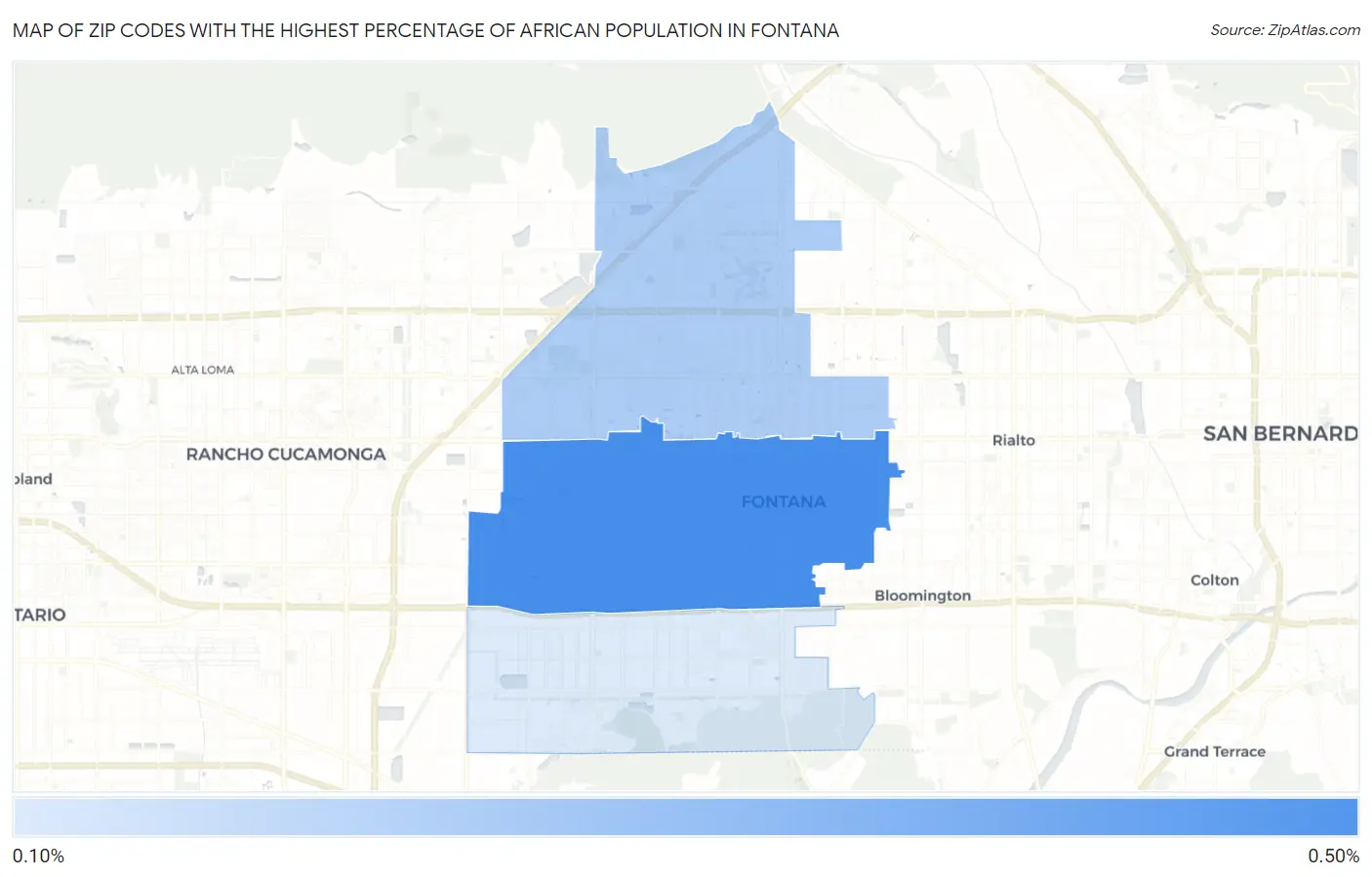 Zip Codes with the Highest Percentage of African Population in Fontana Map