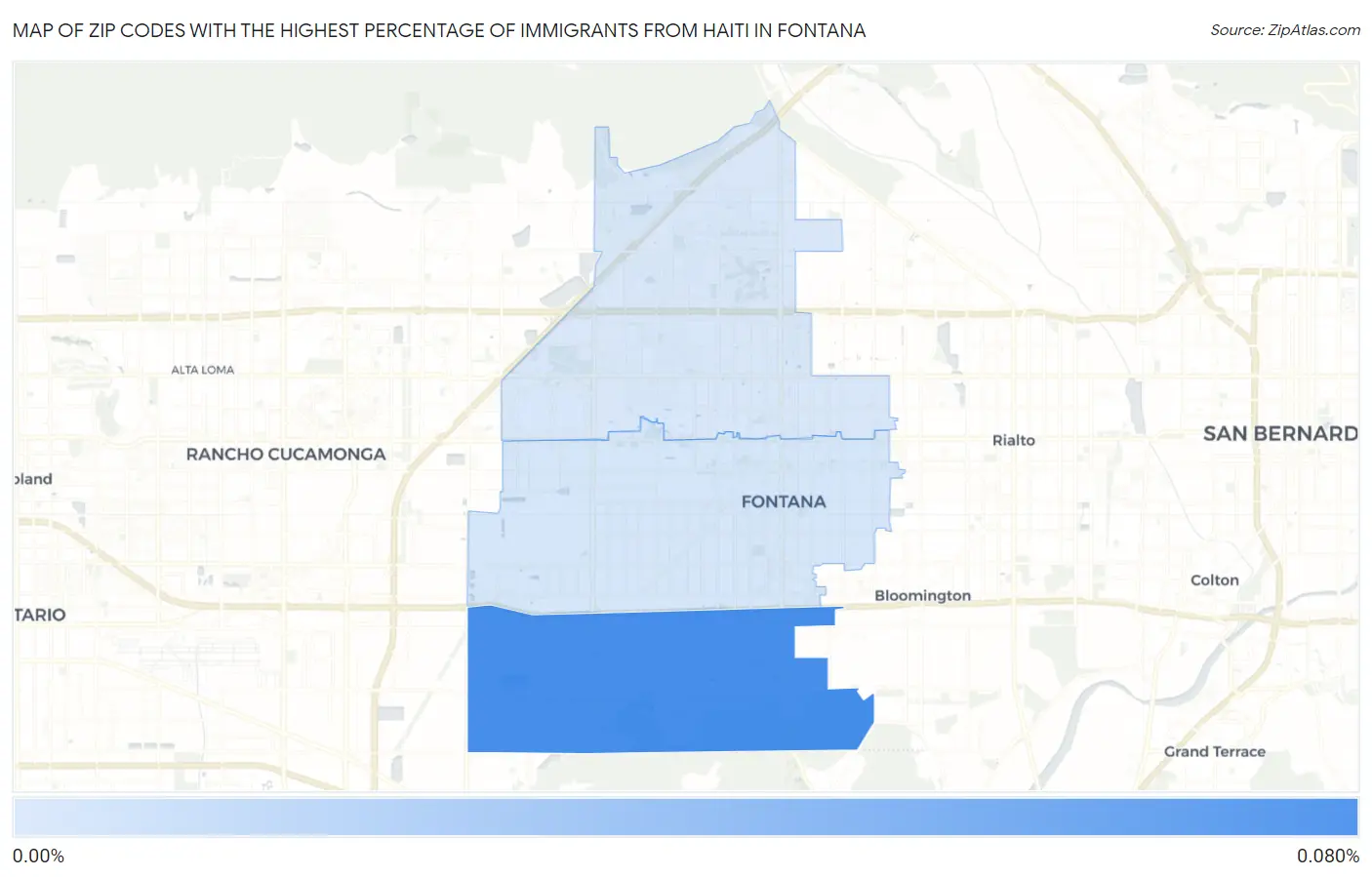Zip Codes with the Highest Percentage of Immigrants from Haiti in Fontana Map