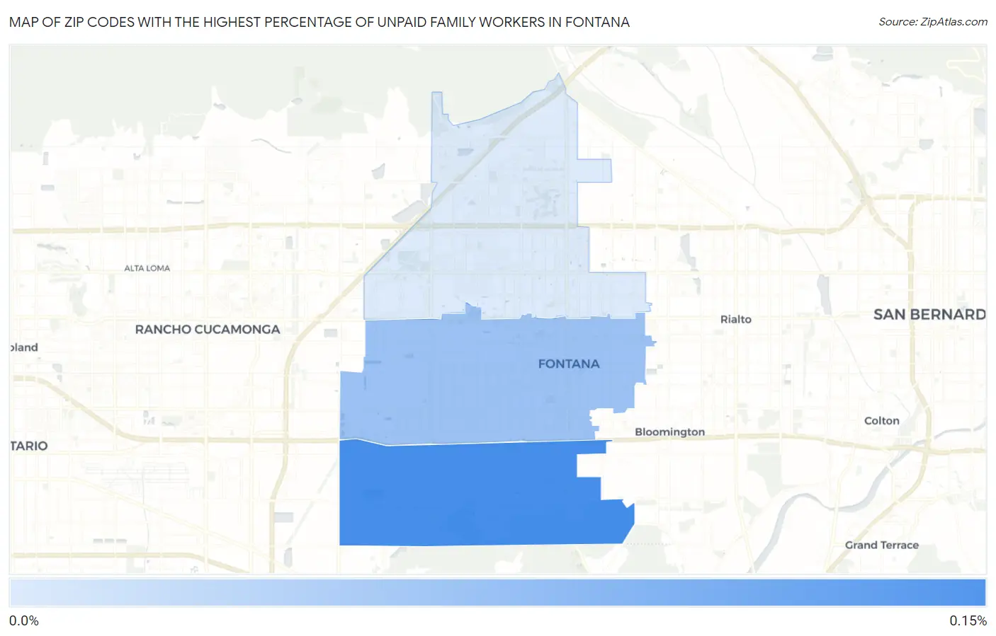 Zip Codes with the Highest Percentage of Unpaid Family Workers in Fontana Map