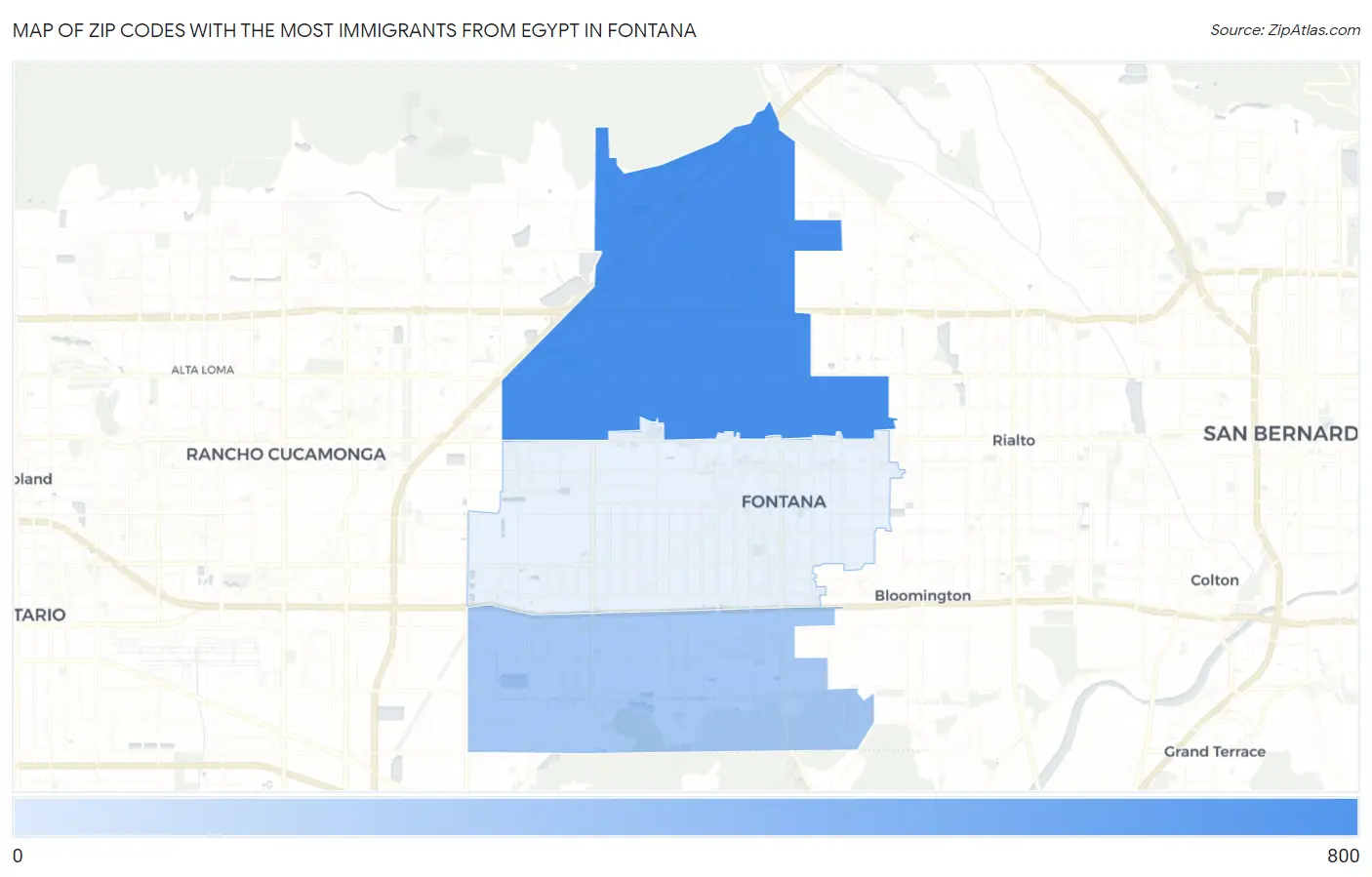 Zip Codes with the Most Immigrants from Egypt in Fontana Map