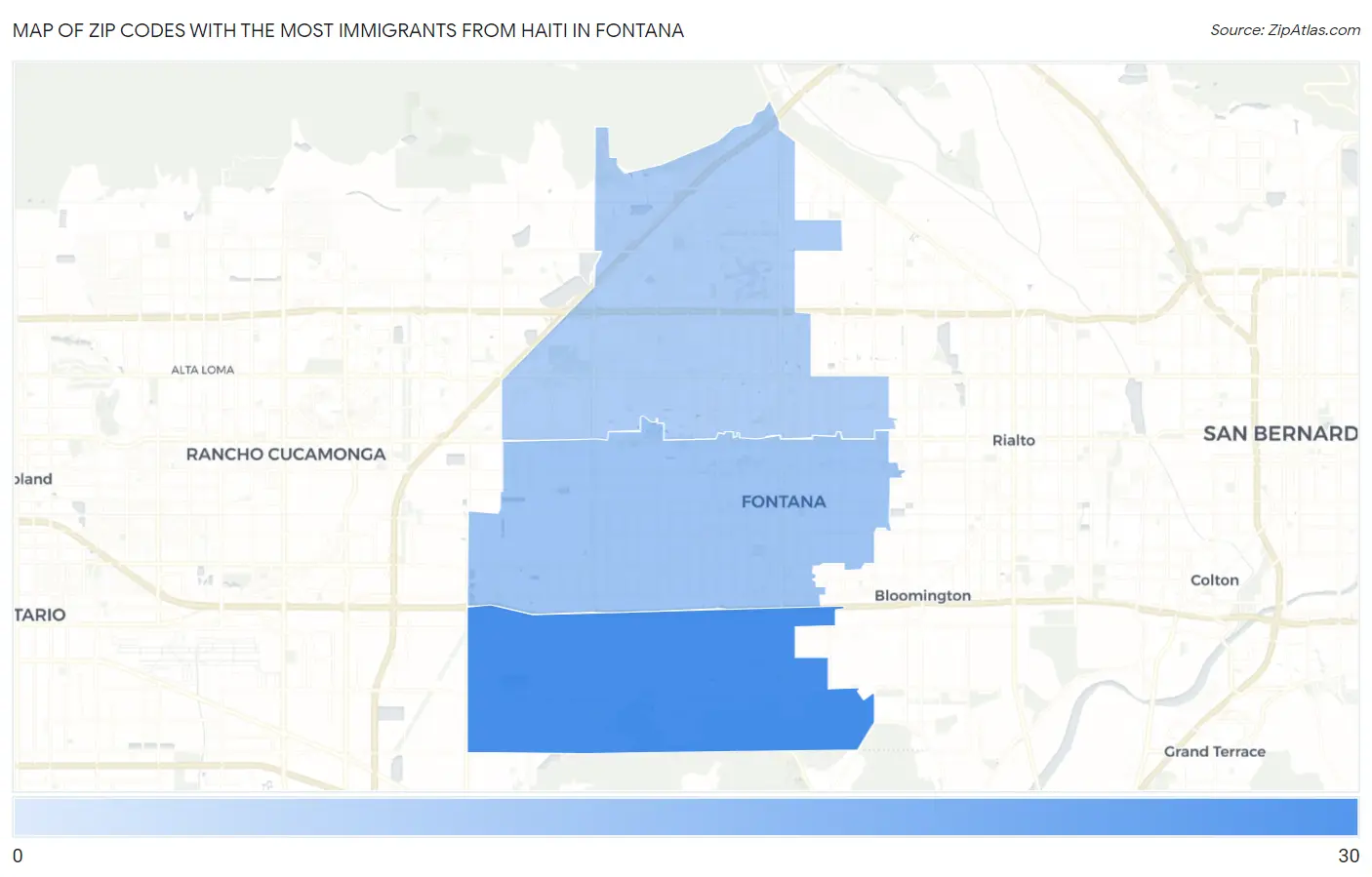 Zip Codes with the Most Immigrants from Haiti in Fontana Map