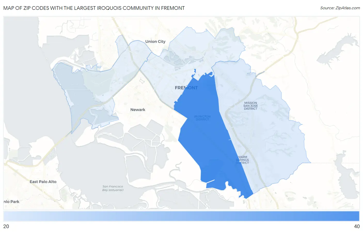 Zip Codes with the Largest Iroquois Community in Fremont Map