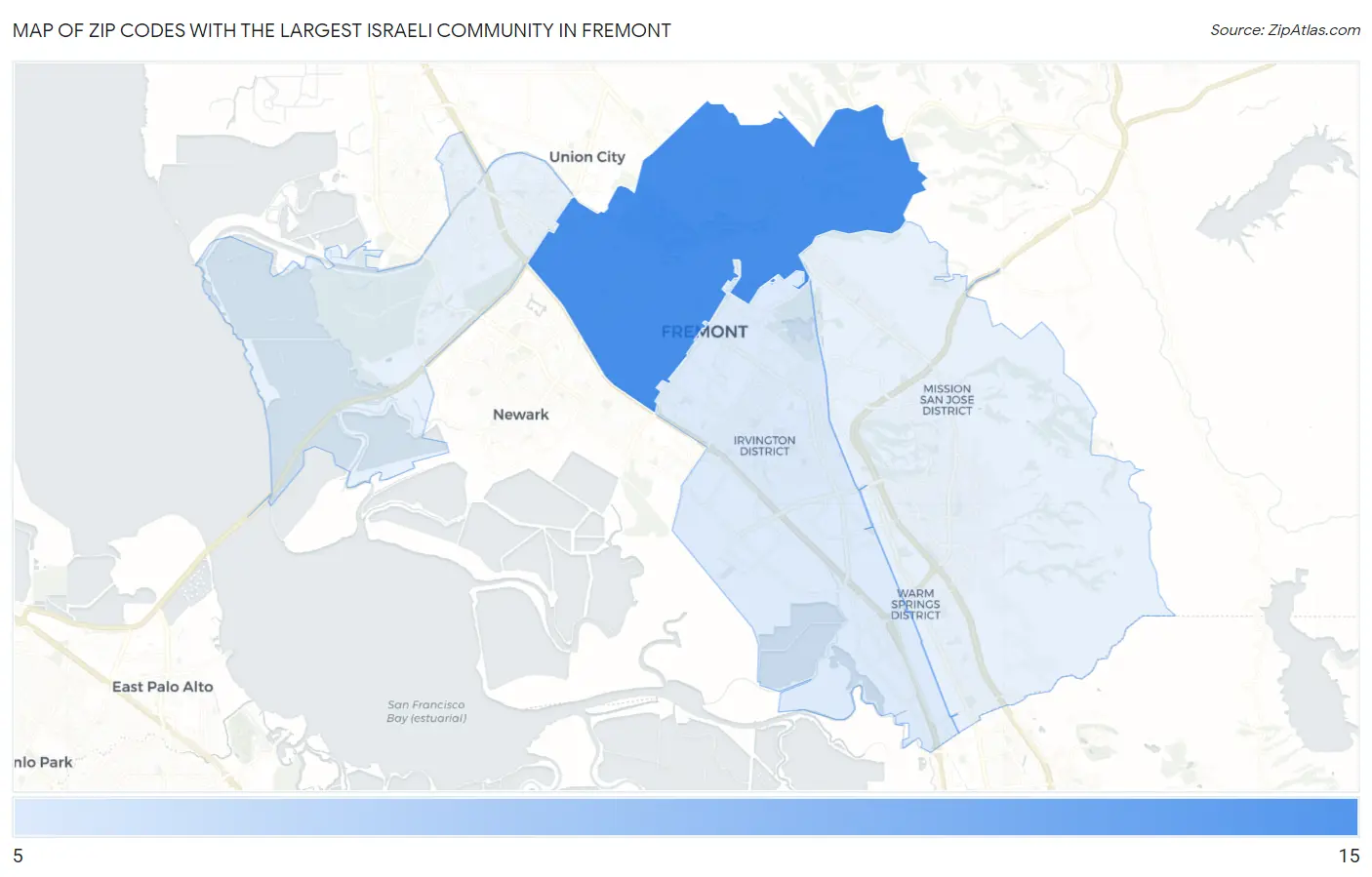 Zip Codes with the Largest Israeli Community in Fremont Map