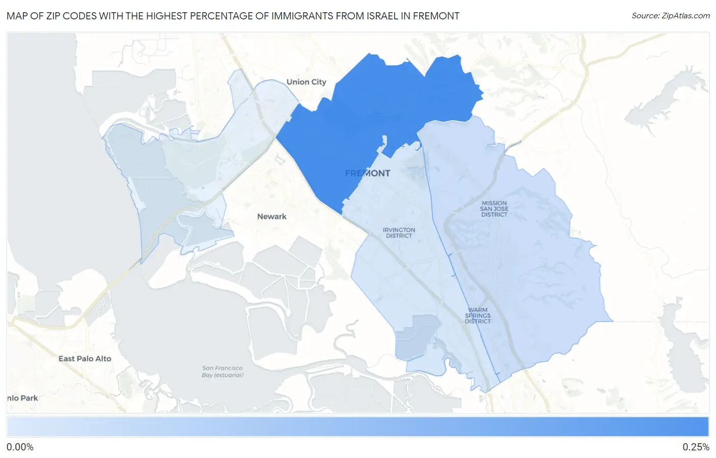 Zip Codes with the Highest Percentage of Immigrants from Israel in Fremont Map