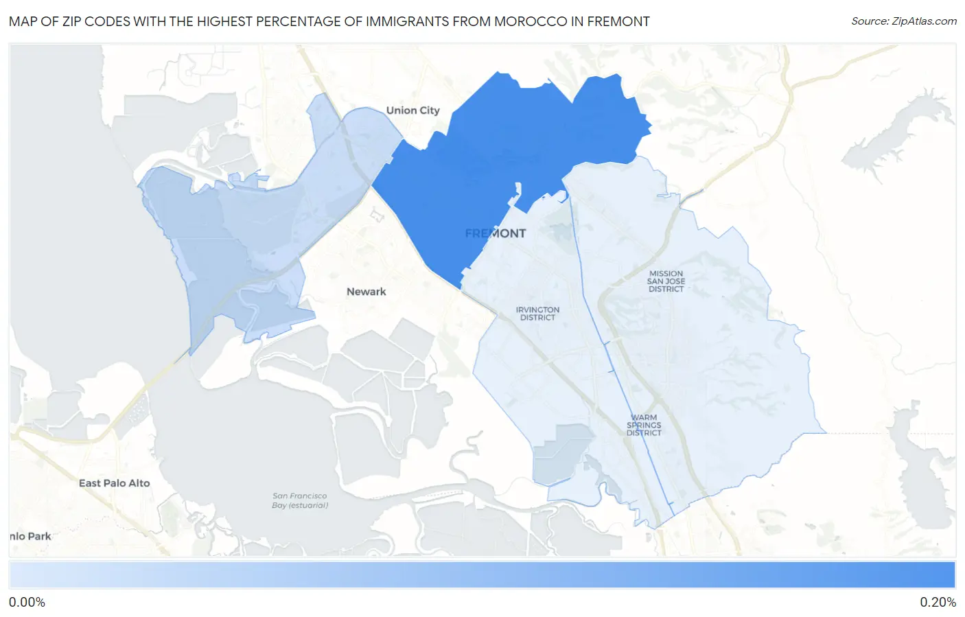 Zip Codes with the Highest Percentage of Immigrants from Morocco in Fremont Map