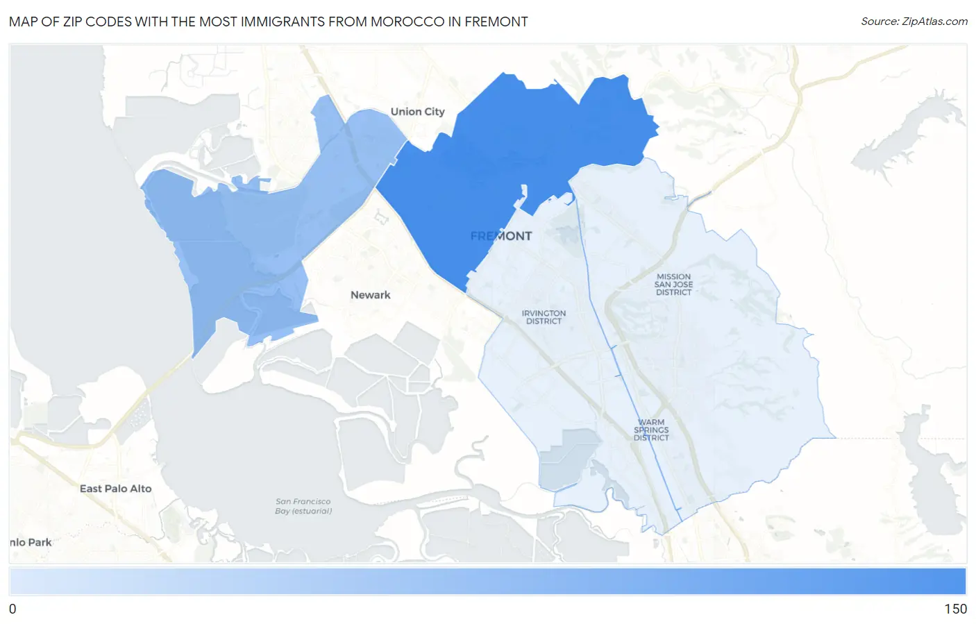 Zip Codes with the Most Immigrants from Morocco in Fremont Map