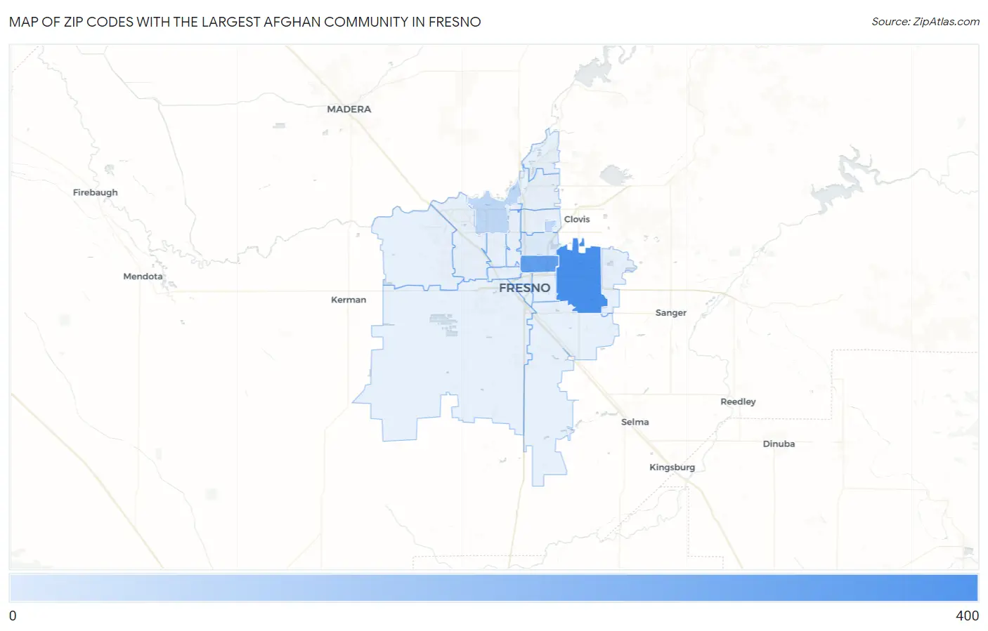Zip Codes with the Largest Afghan Community in Fresno Map