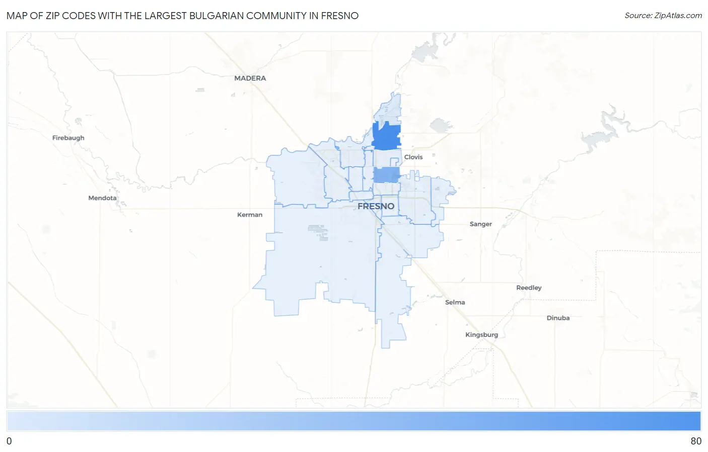 Zip Codes with the Largest Bulgarian Community in Fresno Map