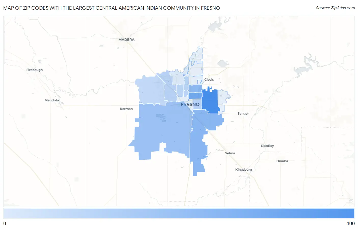 Zip Codes with the Largest Central American Indian Community in Fresno Map