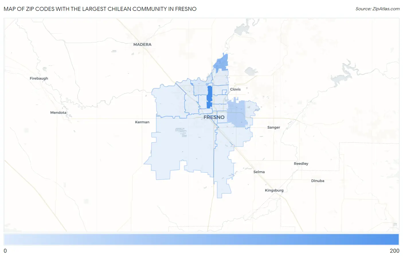 Zip Codes with the Largest Chilean Community in Fresno Map