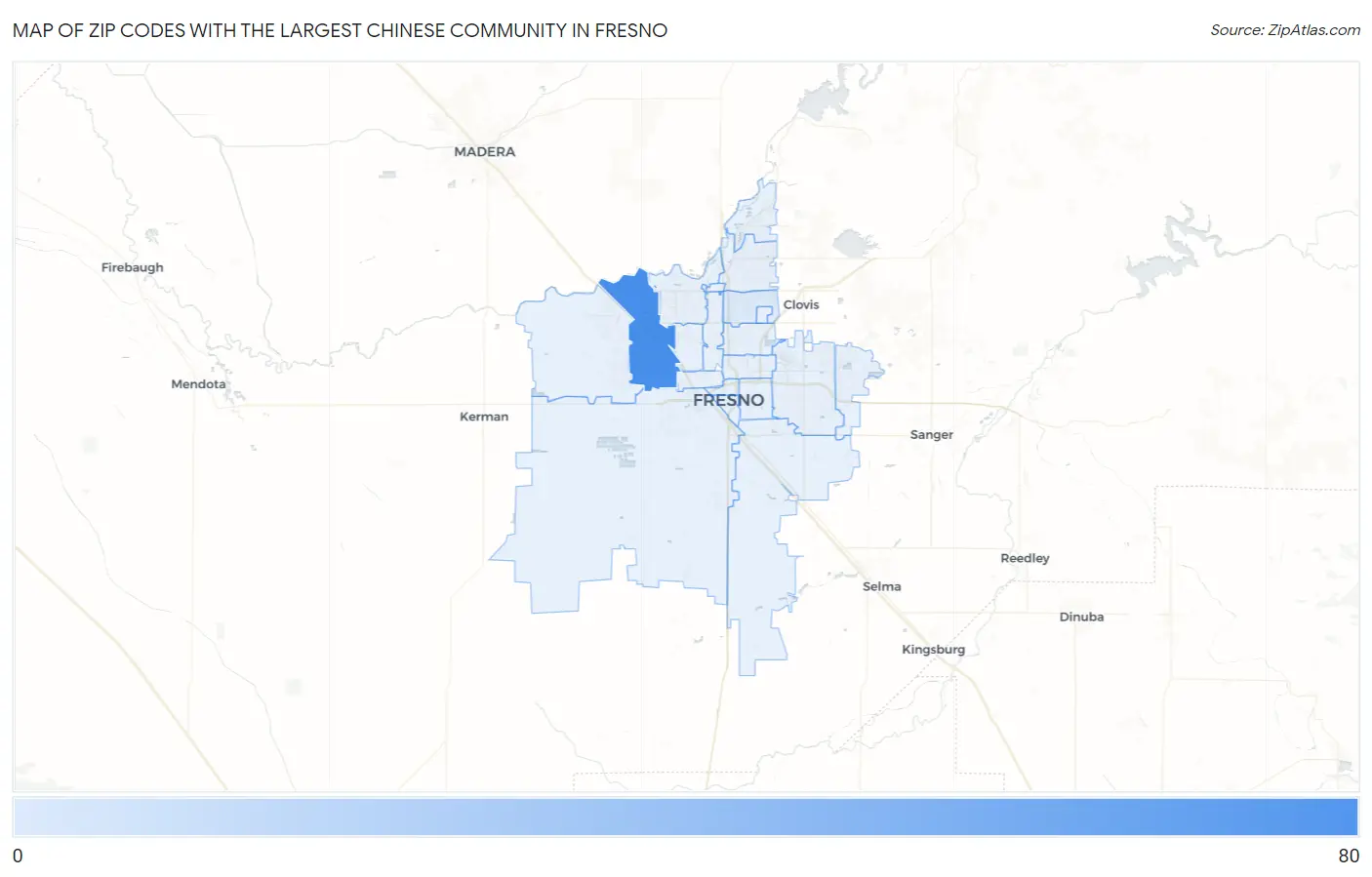Zip Codes with the Largest Chinese Community in Fresno Map