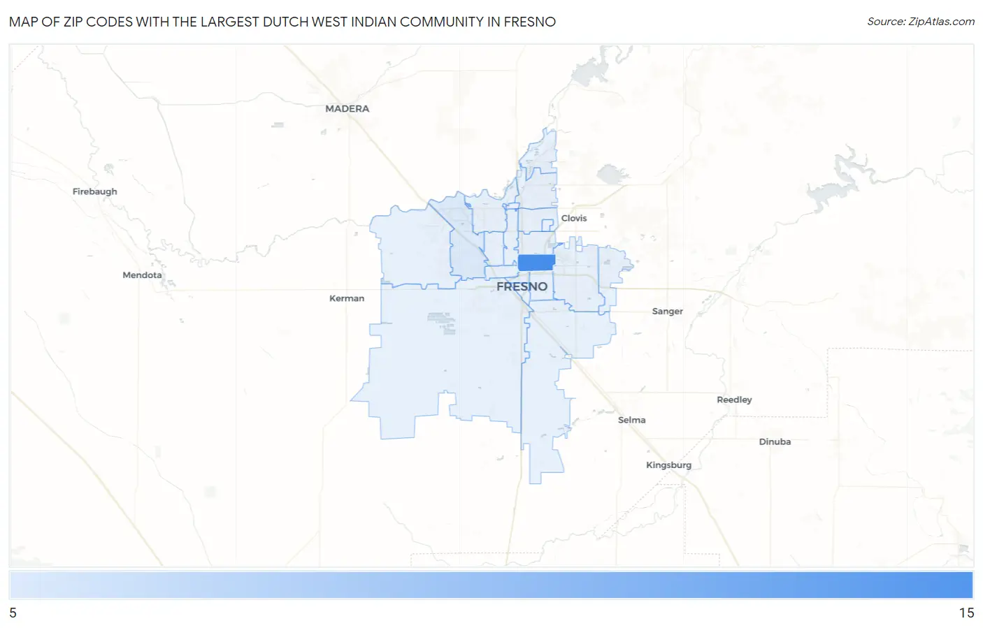 Zip Codes with the Largest Dutch West Indian Community in Fresno Map