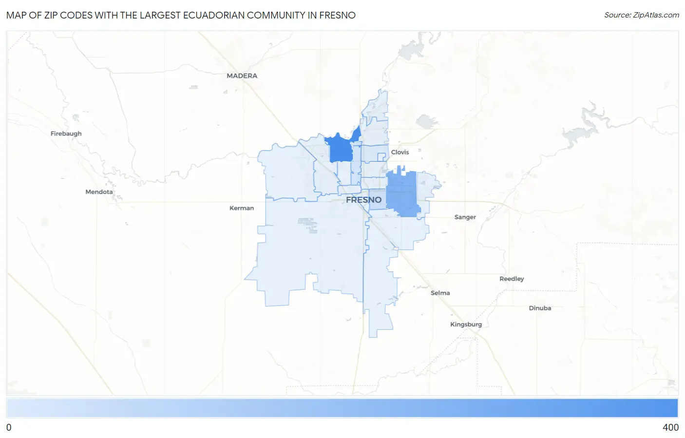 Zip Codes with the Largest Ecuadorian Community in Fresno Map