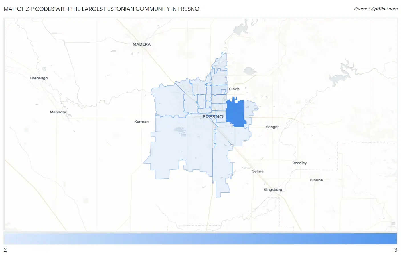 Zip Codes with the Largest Estonian Community in Fresno Map