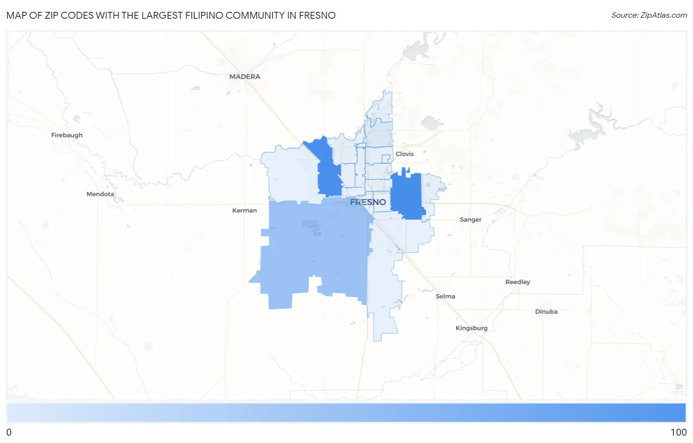 Zip Codes with the Largest Filipino Community in Fresno Map