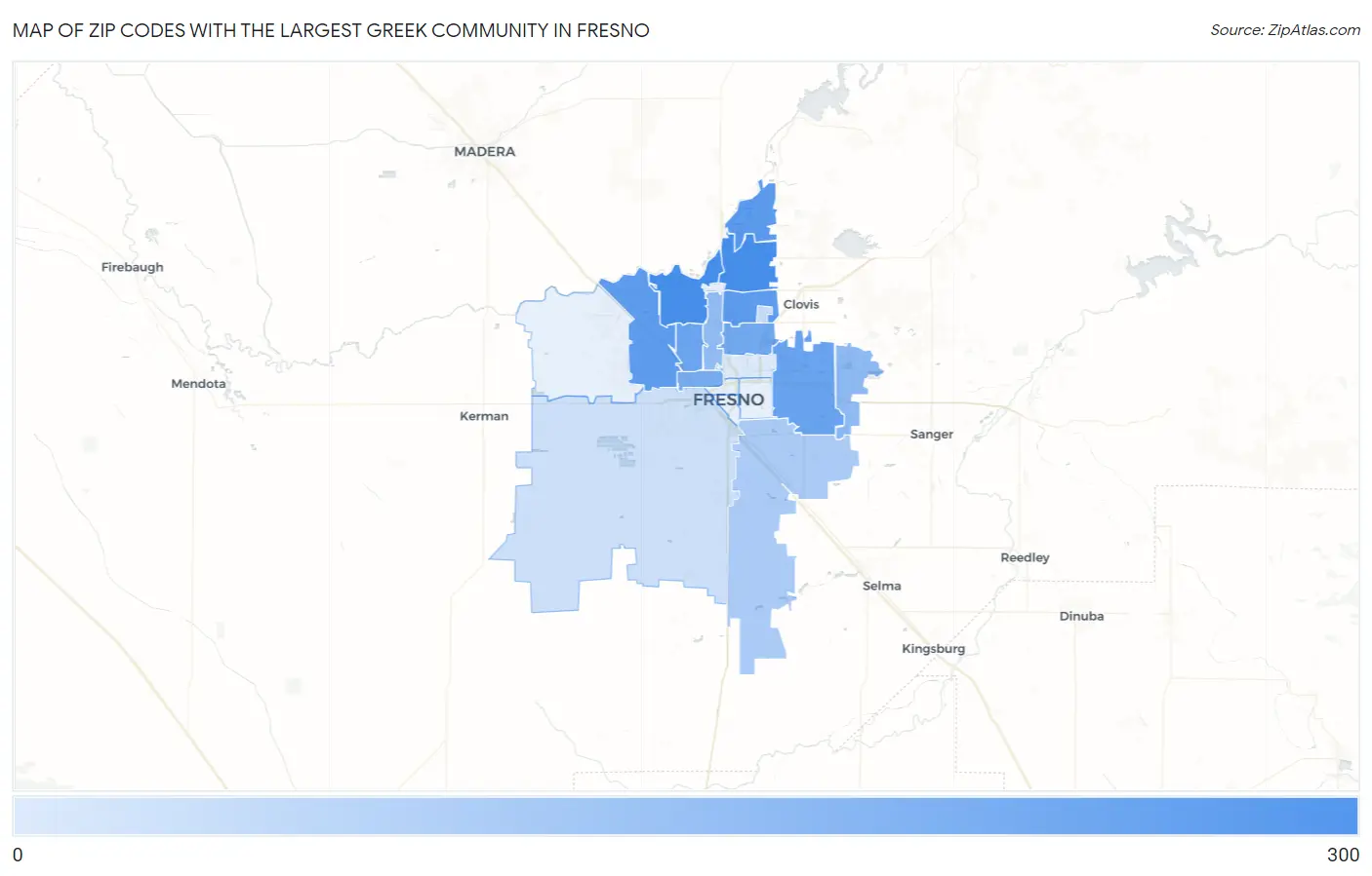 Zip Codes with the Largest Greek Community in Fresno Map
