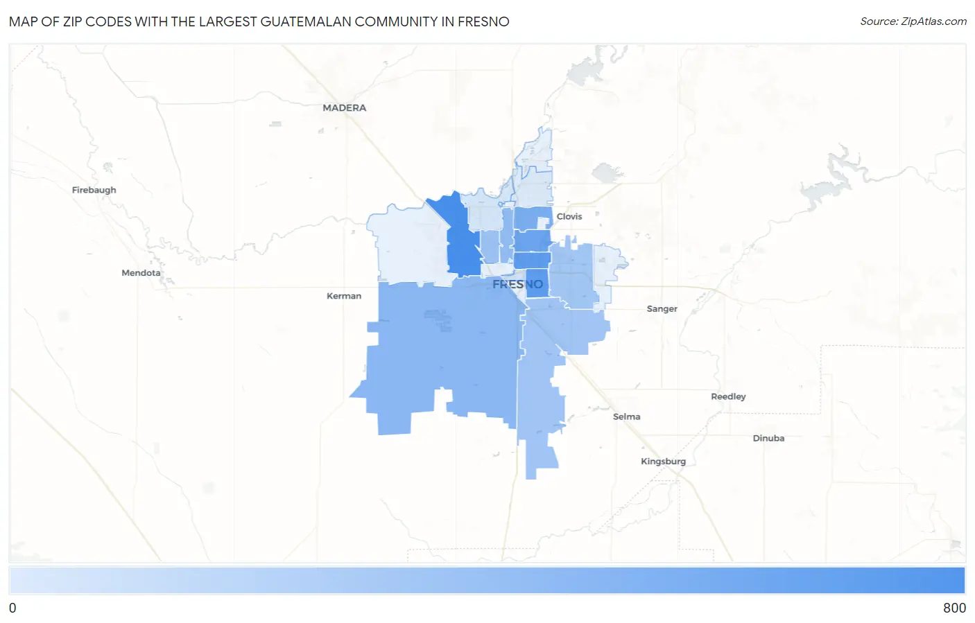 Zip Codes with the Largest Guatemalan Community in Fresno Map
