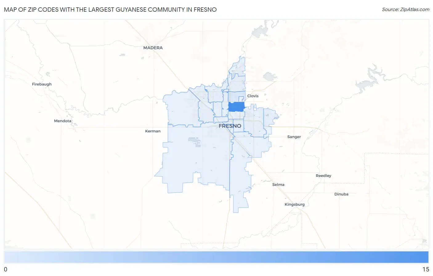 Zip Codes with the Largest Guyanese Community in Fresno Map