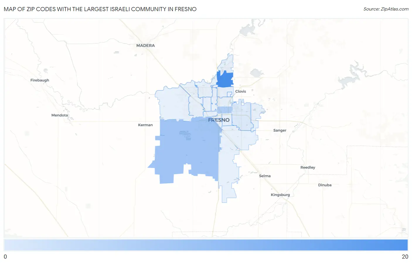 Zip Codes with the Largest Israeli Community in Fresno Map