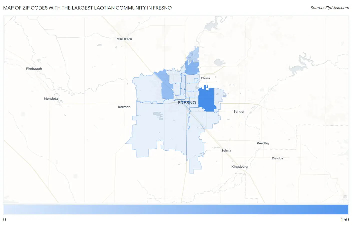 Zip Codes with the Largest Laotian Community in Fresno Map