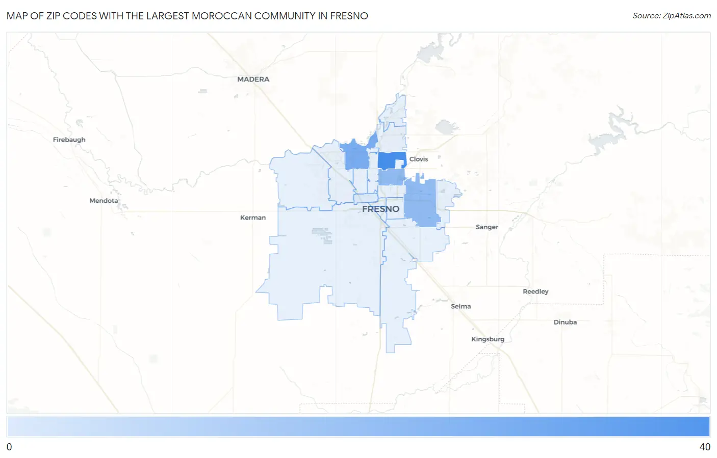 Zip Codes with the Largest Moroccan Community in Fresno Map