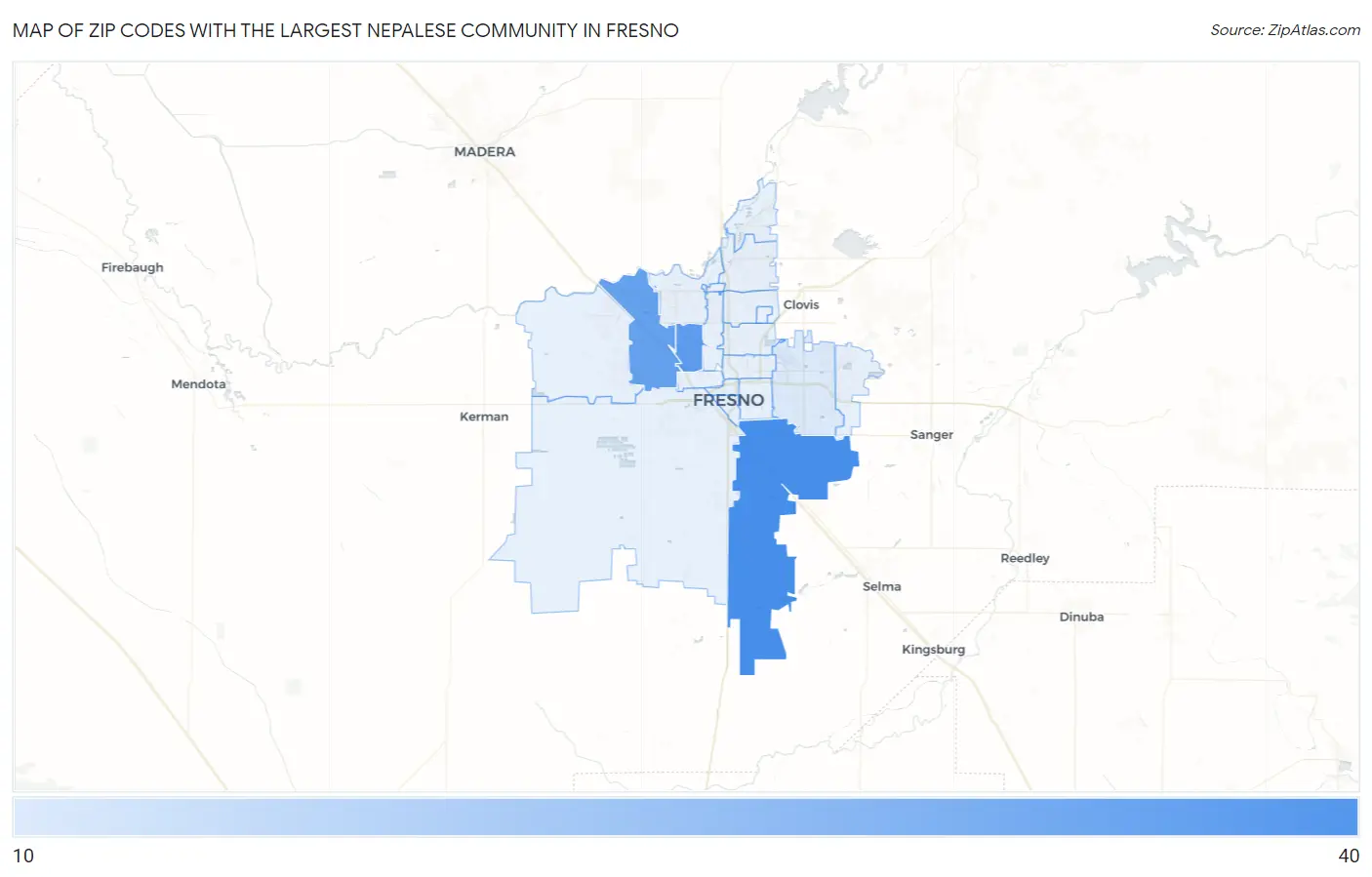 Zip Codes with the Largest Nepalese Community in Fresno Map