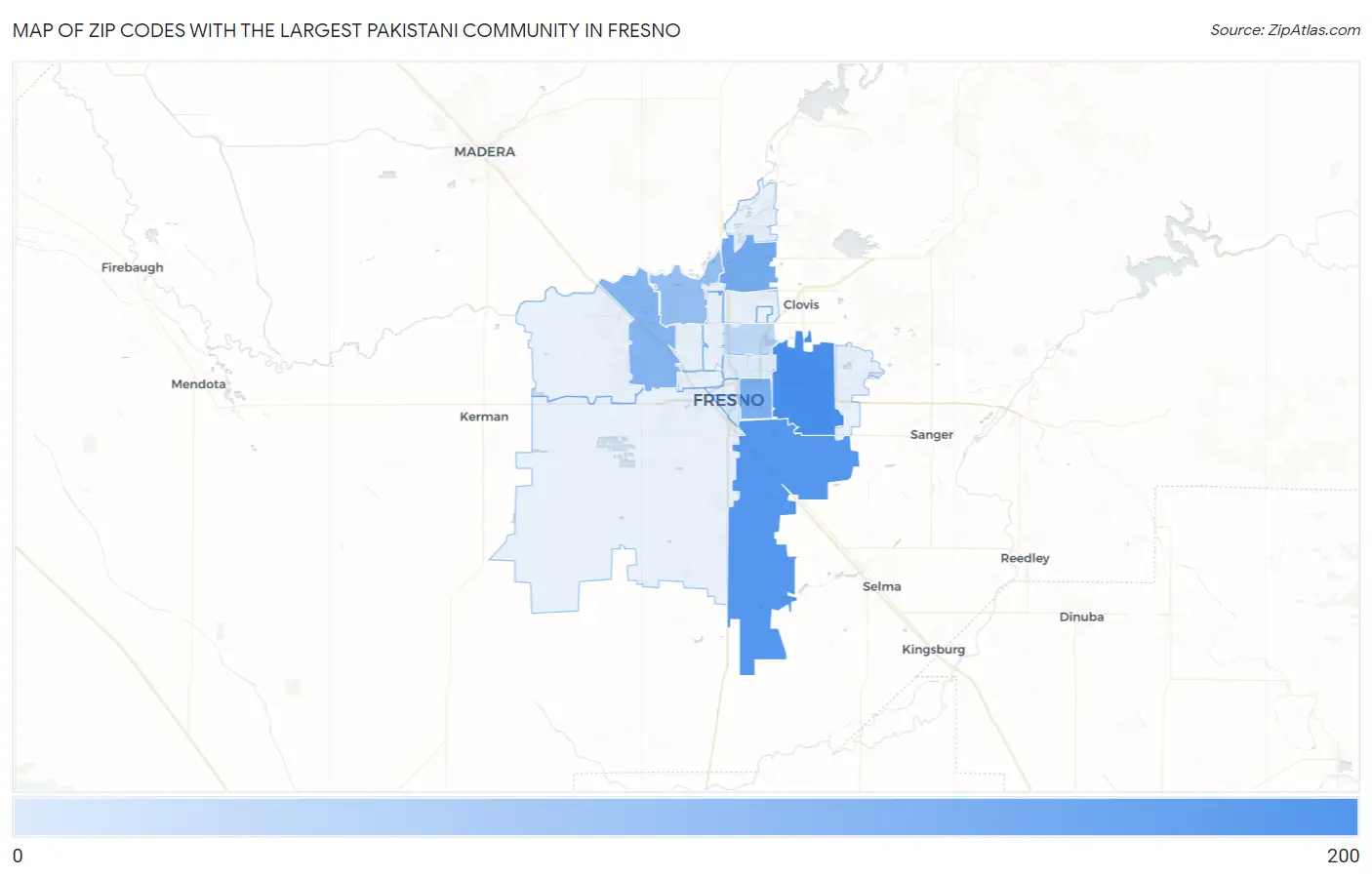 Zip Codes with the Largest Pakistani Community in Fresno Map