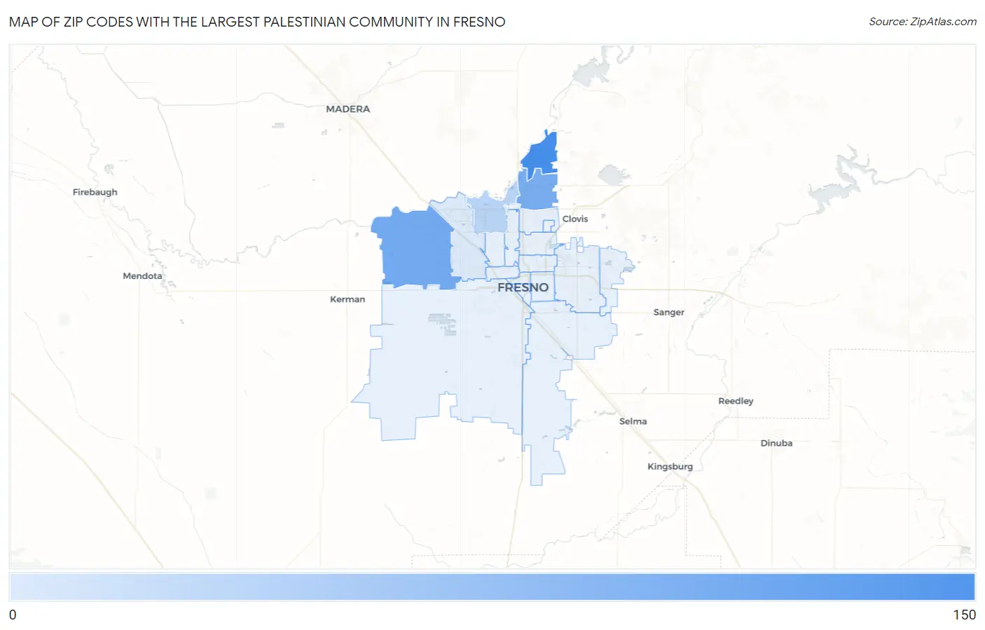 Zip Codes with the Largest Palestinian Community in Fresno Map